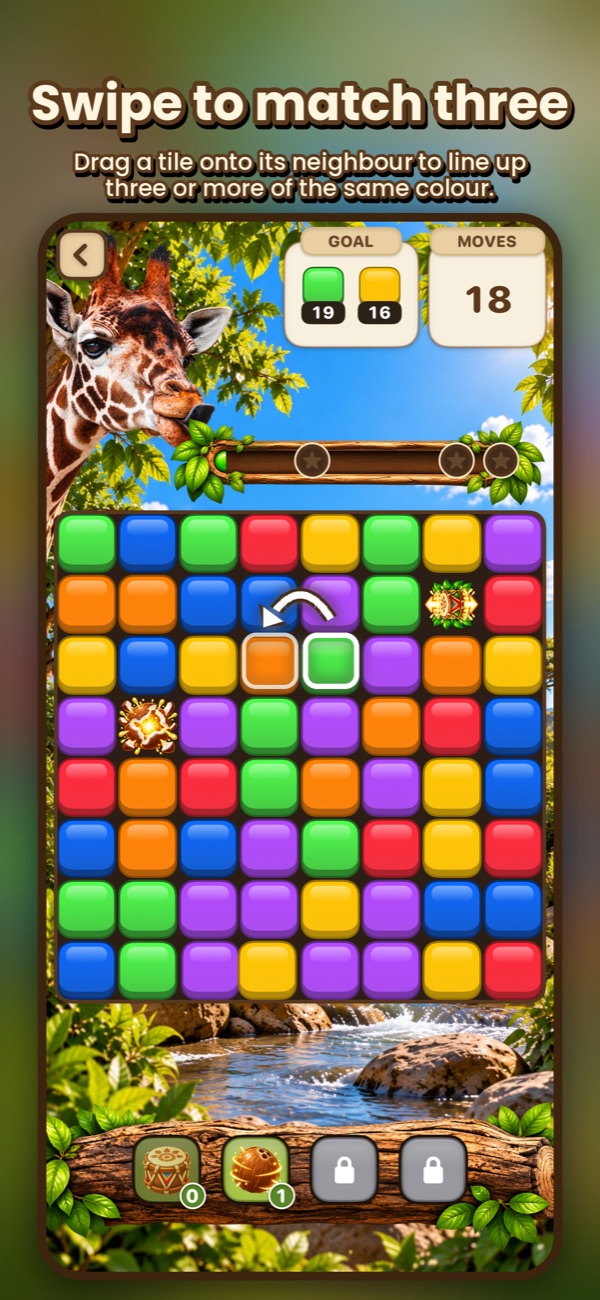 SWAP mode: dragging a tile onto its neighbour to match three